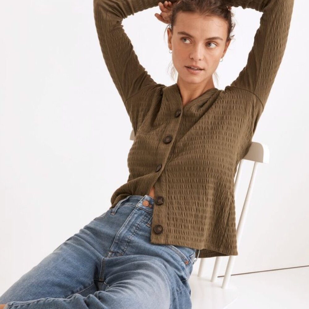 Madewell Olive Textured‎ Button Front Cardigan Top Size XS